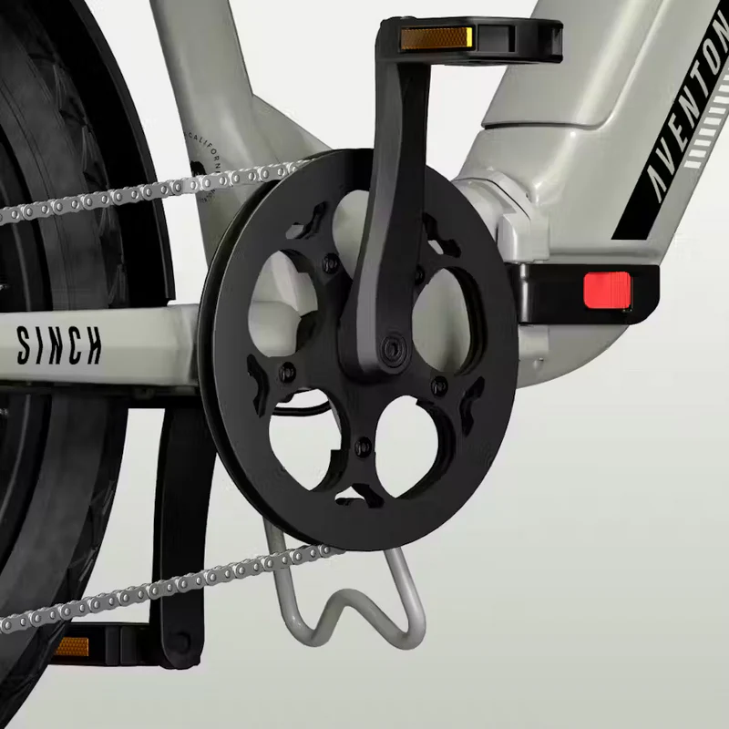 Foldable pedals on the Aventon Sinch 2.5 folding electric bike for compact storage and comfortable riding