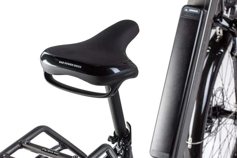 Comfort saddle on the RadCity 5 Plus Step-Thru electric commuter bike