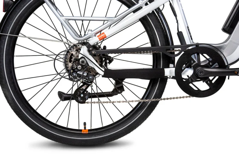 Rear hydraulic brake rotor on the RadCity 5 Plus Step-Thru electric commuter bike