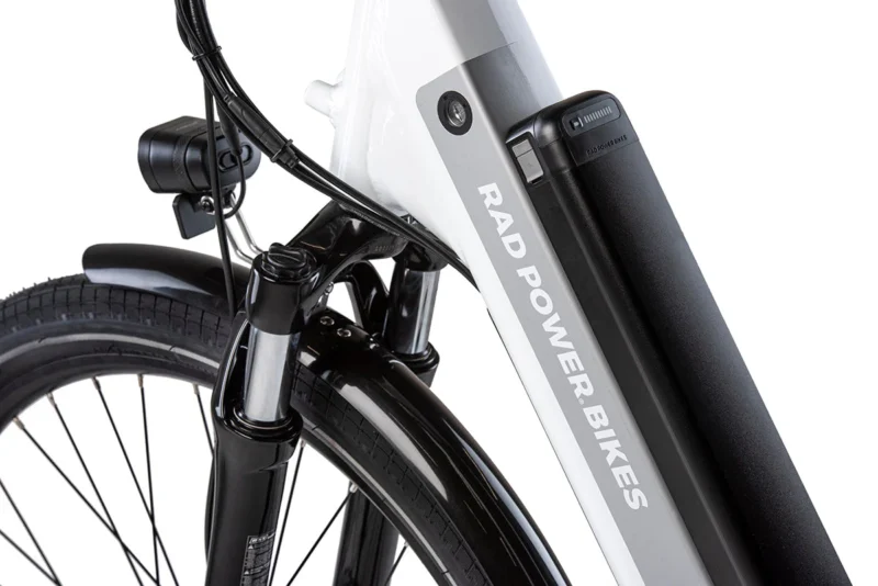 Removable battery installed on the RadCity 5 Plus Step-Thru electric bike