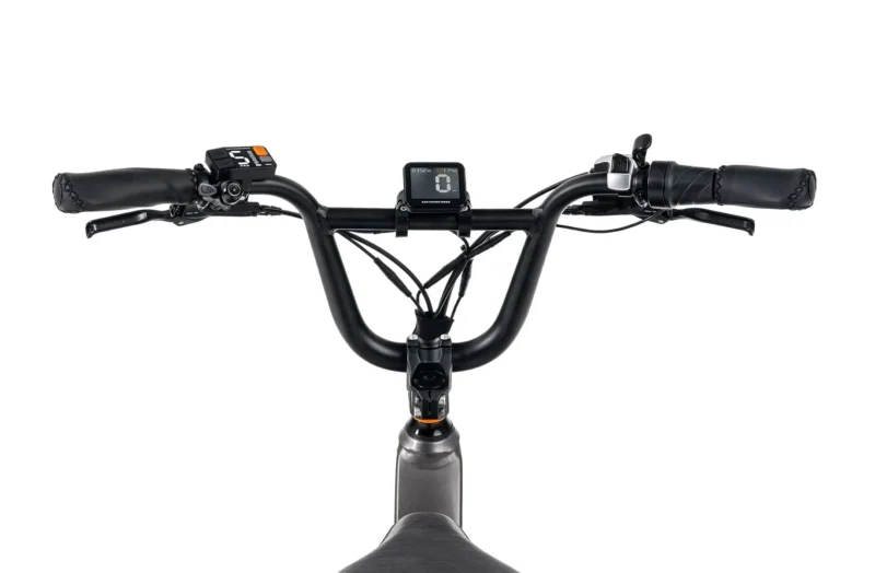 Handlebar perspective showing the RadRunner 3 Plus display and riding controls
