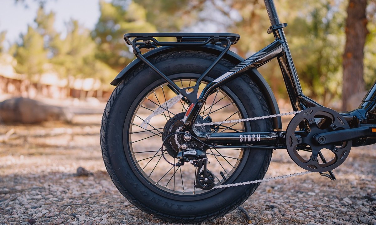 Rear fat tire on the Aventon Sinch.2.5 folding electric bike