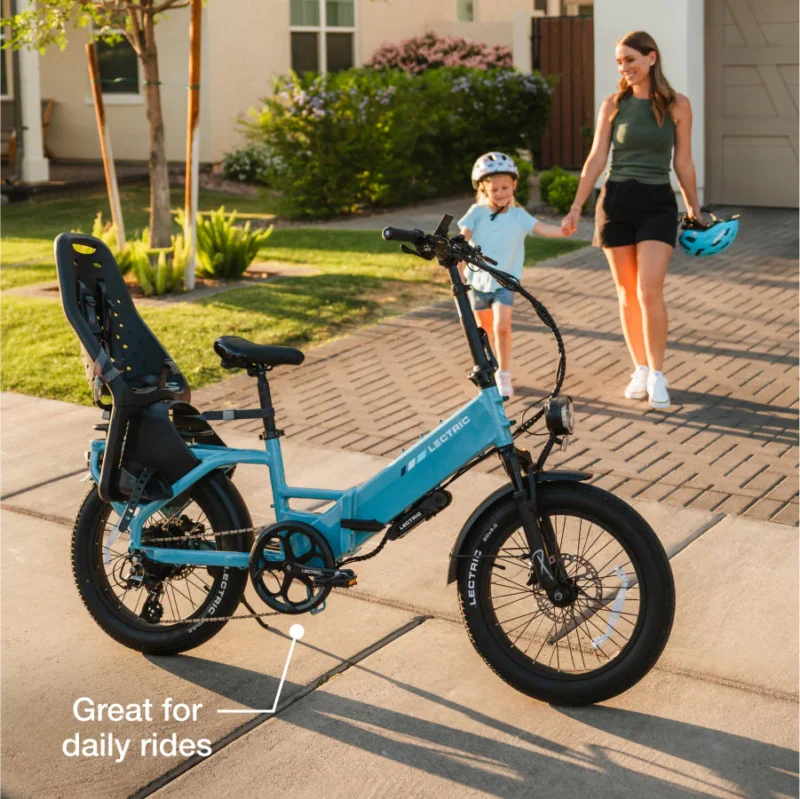 Lectric XP4 folding electric bike exploring scenic mountain trails
