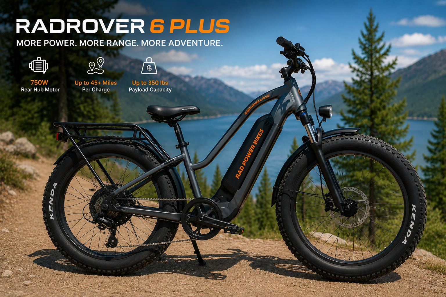 RadRover 6 Plus fat tire electric bike with 750W motor, hydraulic disc brakes, and removable battery