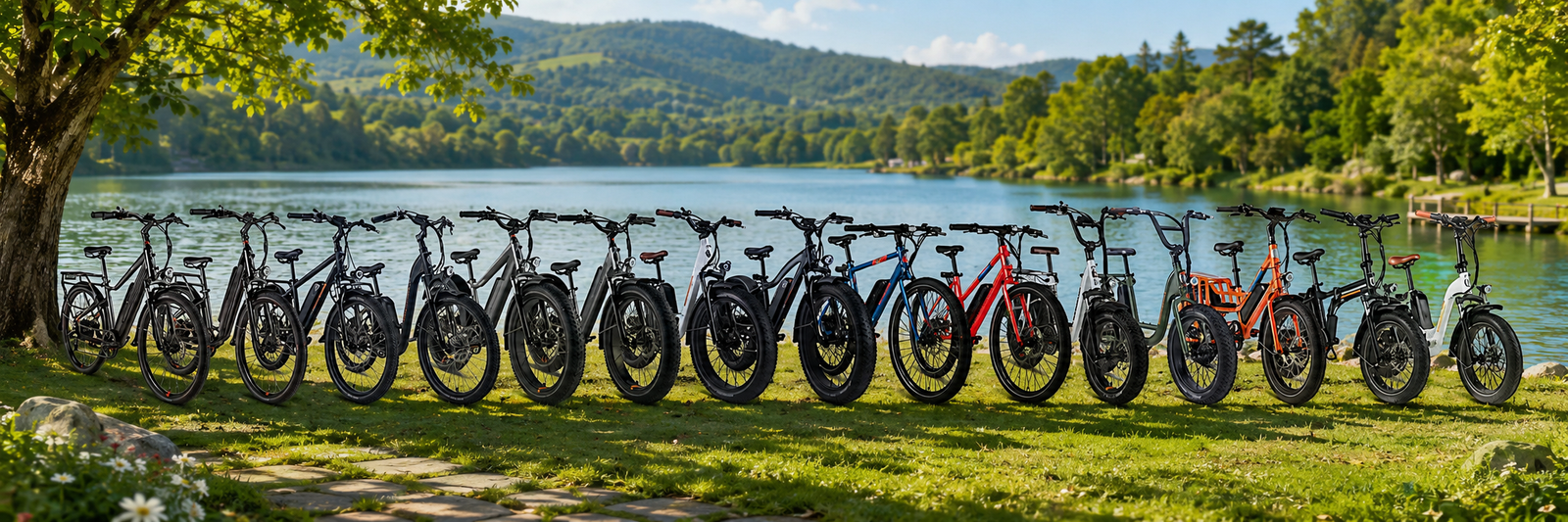 Multiple RadRunner 3 Plus electric bikes displayed together in different color options