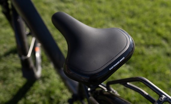 Wide ergonomic seat on the RadCity 5 Plus Step-Thru electric bike