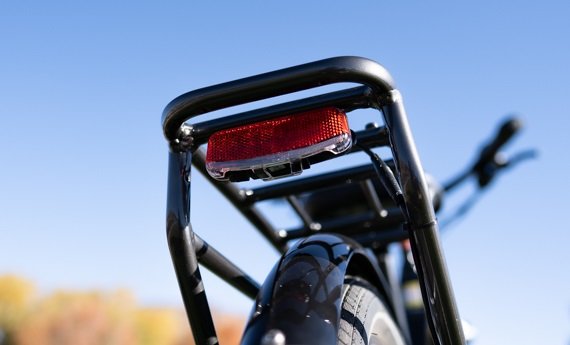 Heavy-duty cargo rack installed on the RadCity 5 Plus Step-Thru commuter e-bike