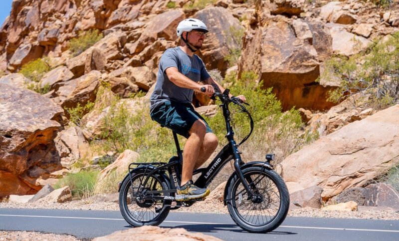 Lectric ONE riding through downtown city streets