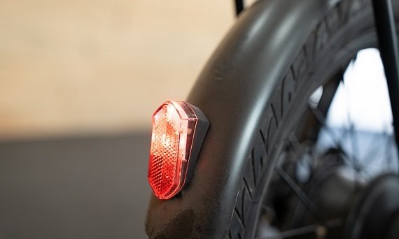Integrated front LED headlight on the Lectric ONE electric bike