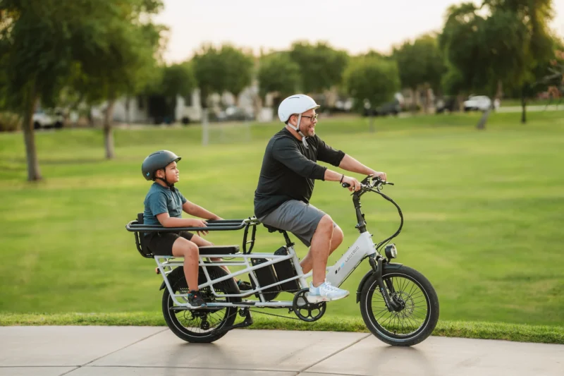 Family riding the Lectric XPedition 2.0 cargo electric bike