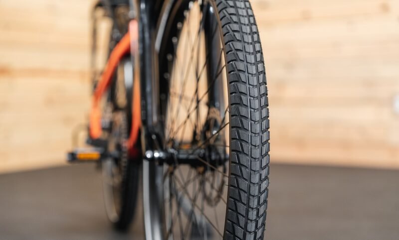 Puncture-resistant tire tread on the RadCity 5 Plus Step-Thru electric commuter bike