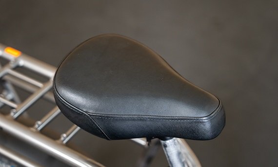 Wide ergonomic seat on the RadRunner 3 Plus cargo electric bike