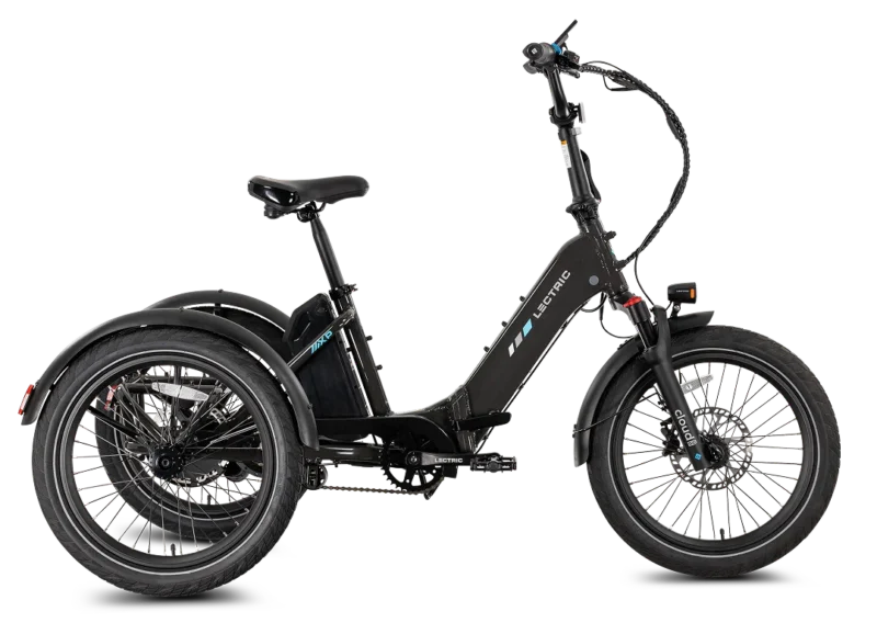 Lectric XP Trike electric tricycle with powerful motor, rear cargo basket, and long-range removable battery