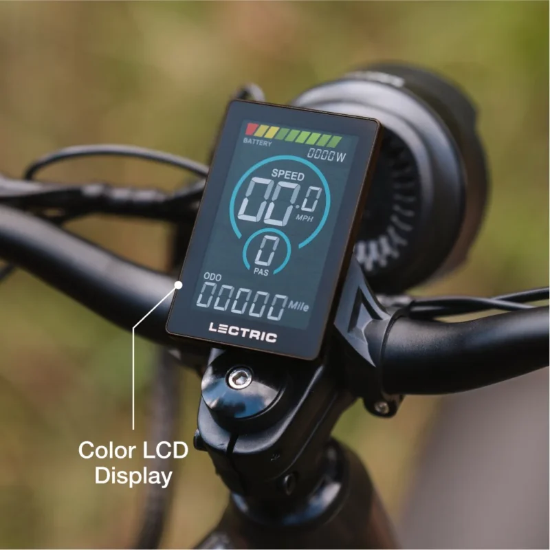 Smart LCD display on the Lectric XPeak 2.0 electric bike handlebars