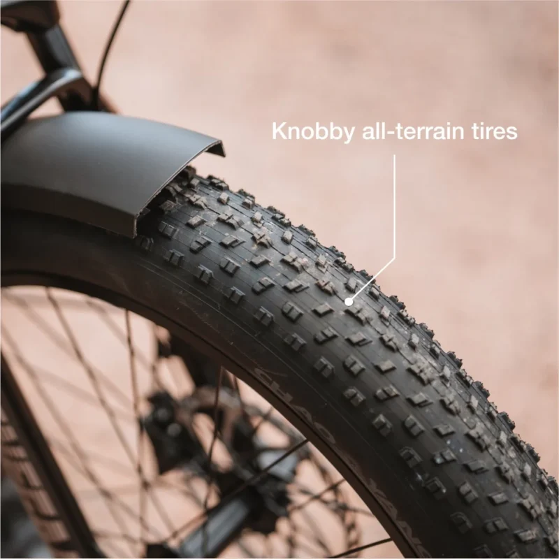 All-terrain fat tires on the Lectric XPeak 2.0 electric bike