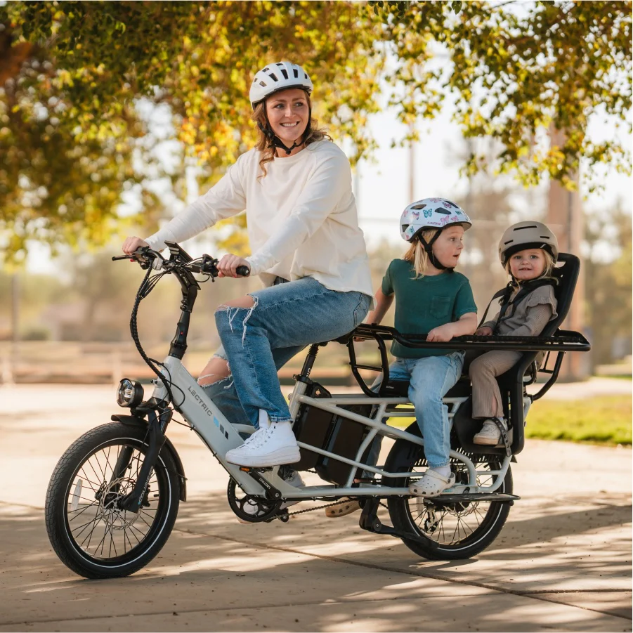 Lectric XPedition 2.0 electric cargo bike during a family ride