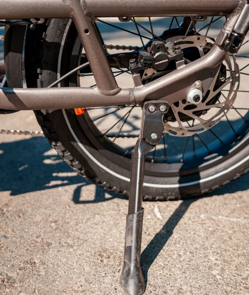 Rear hydraulic disc brake system on the RadRunner 3 Plus electric cargo bike