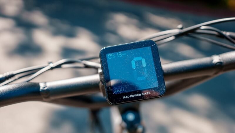 LCD display showing speed and battery information on the RadRunner 3 Plus electric bike