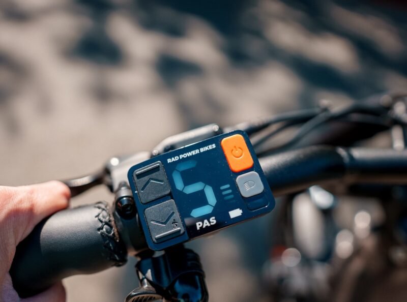 Close-up of the RadRunner 3 Plus gear shifting controls