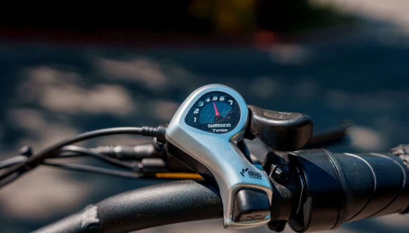 Shimano gear shifter on the RadRunner 3 Plus electric utility bike