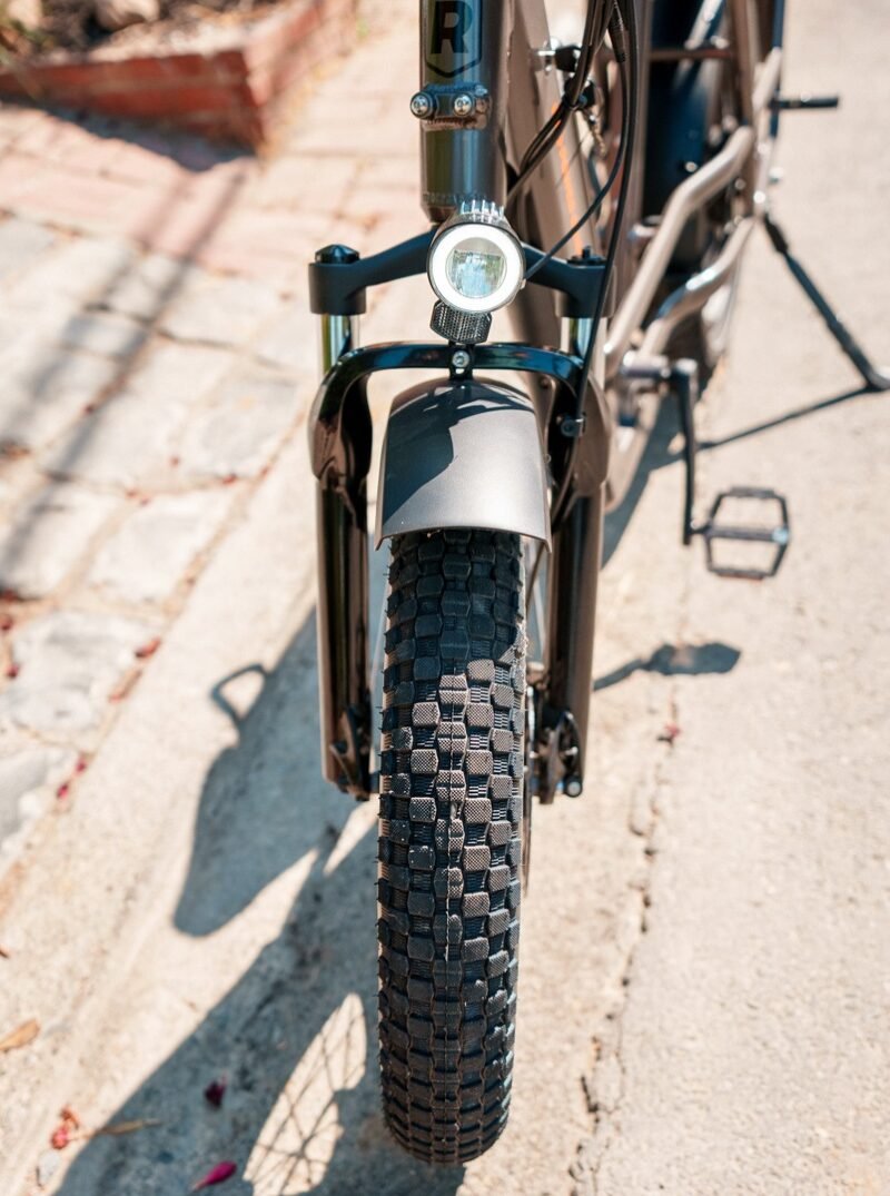 Powerful front LED light on the RadRunner 3 Plus utility electric bike