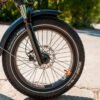 Front tire of the RadRunner 3 Plus utility electric bike with durable all-terrain tread