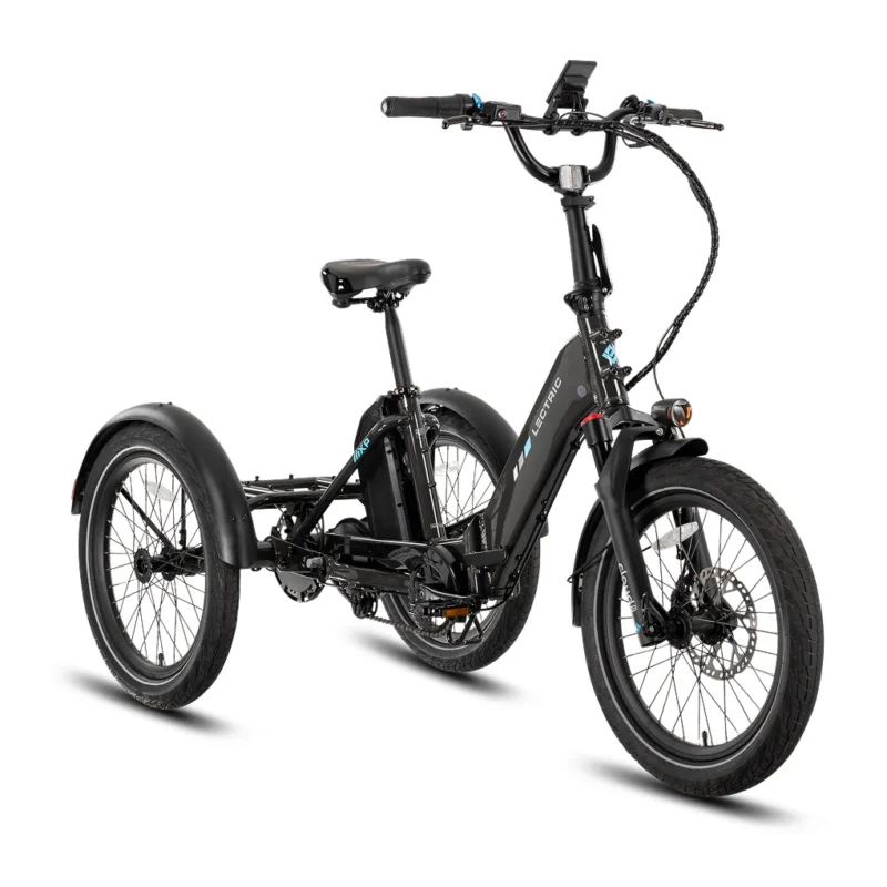 Front view of the Lectric XP Trike electric tricycle with integrated LED headlight