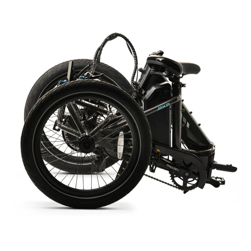 Lectric XP Trike folded for compact storage and transportation