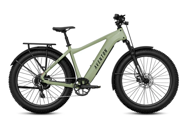 Left side profile of the Aventon Aventure.3 Matcha fat tire electric bike