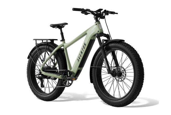 Front perspective of the Aventon Aventure.3 Matcha electric fat tire bike