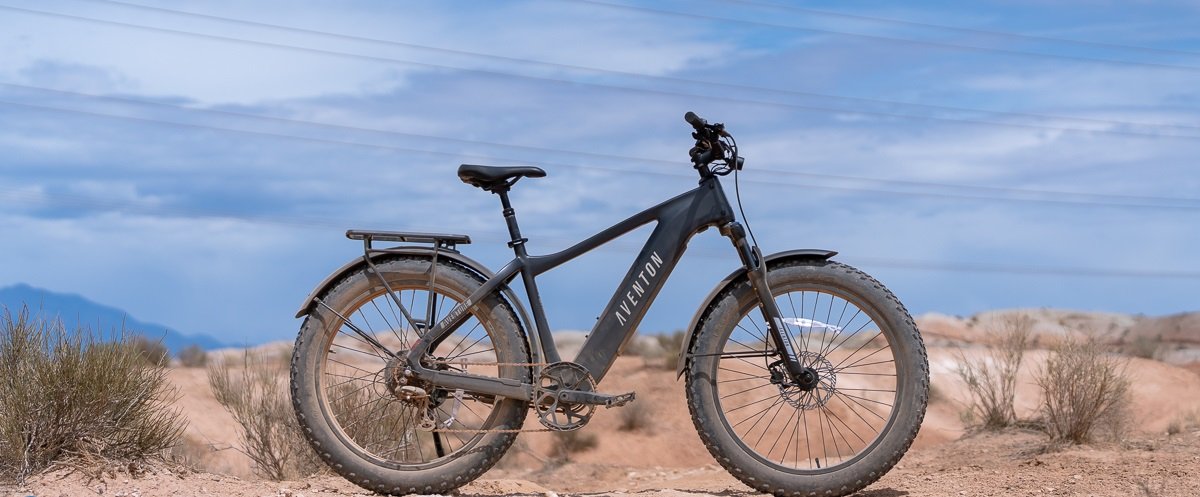 Aventon Aventure.3 riding on a mountain trail