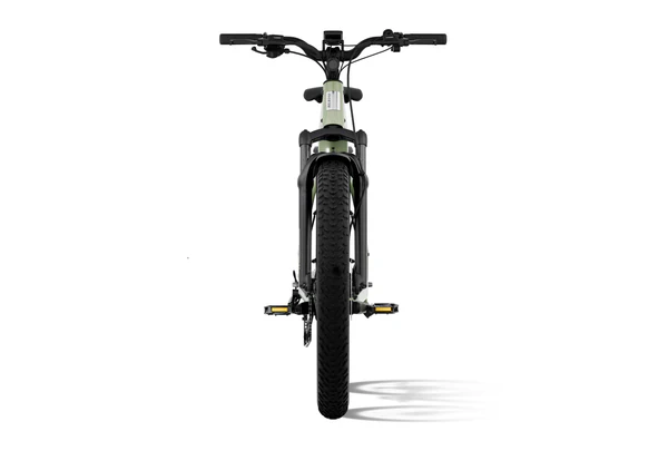 Slim front profile of the Aventon Aventure.3 Matcha electric bike