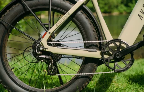 Shimano gear shifter on the Aventon Aventure.3 electric bike