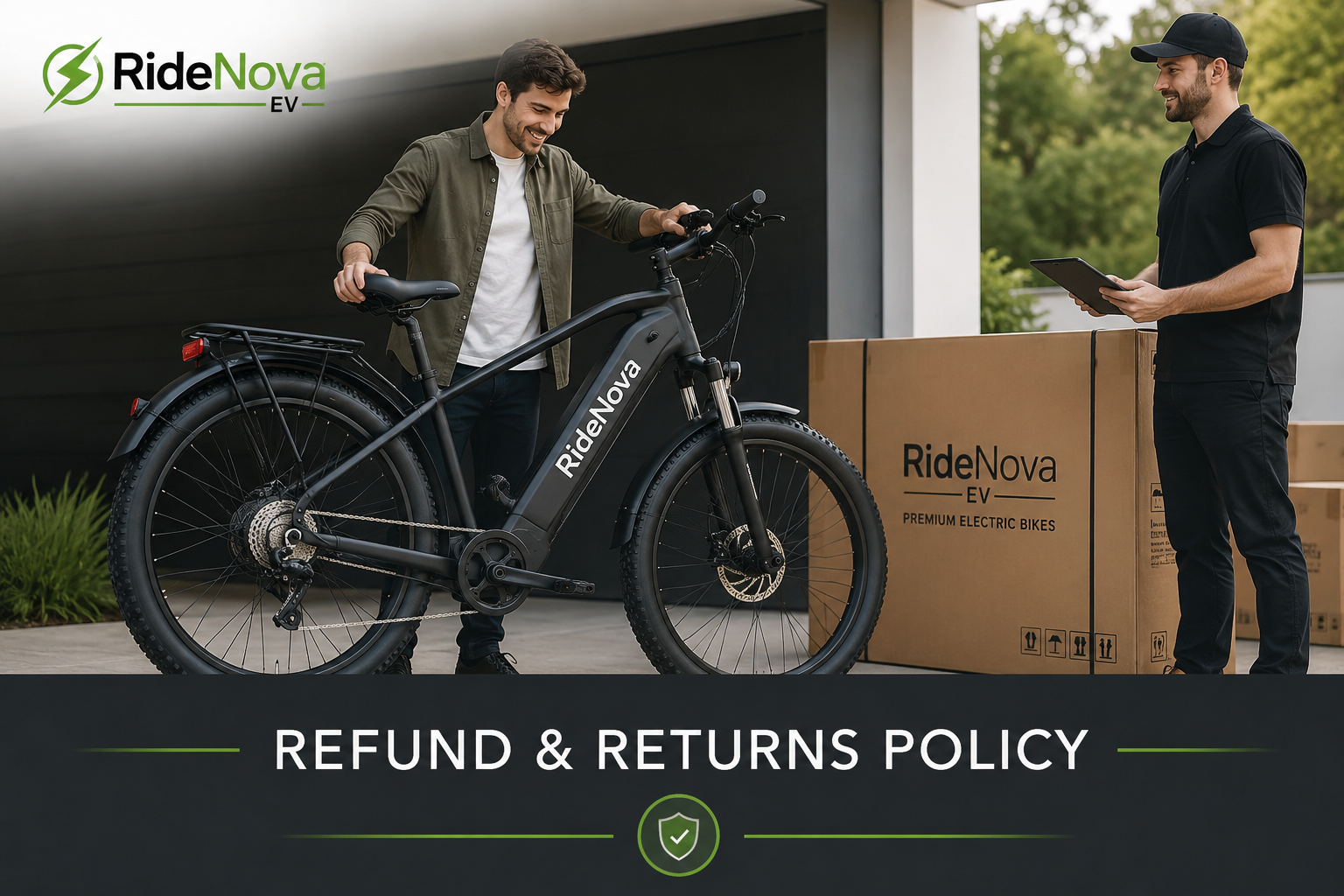 RideNova EV refund and returns policy banner for electric bikes and scooters
