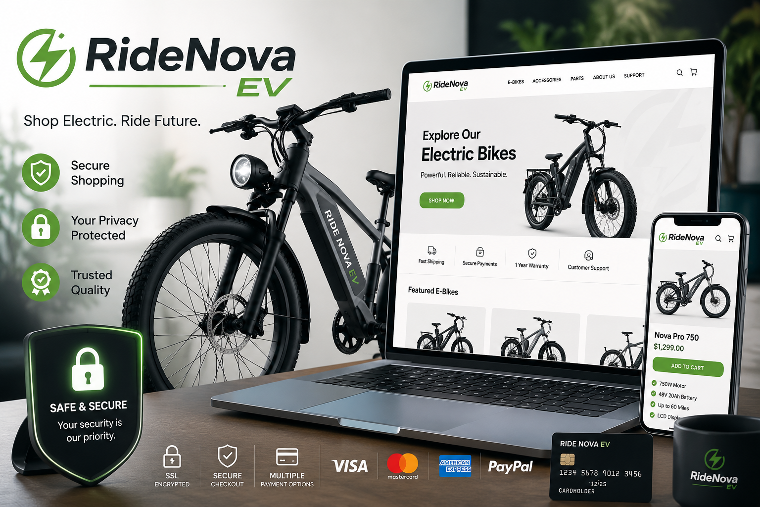 RideNova EV privacy policy banner for secure online shopping