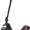 Studio three-quarter view of the black and grey NIU KQi300X electric scooter with red styling accents against a plain white background.