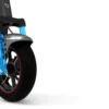 Close-up rendering of an electric scooter's front fork highlighted in bright blue to show the dual-tube suspension.
