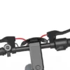 Overhead view of electric scooter handlebars with a red arrow indicating twist throttle rotation.