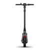 A direct rear view of the dark gray NIU KQi 200P electric scooter, standing upright on a white background, showcasing its rear taillight, fender, and the single rear tire.