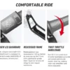 Three-panel graphic highlighting the new LCD dashboard, redesigned frame, and twist throttle handlebars of the NIU KQi 100P electric scooter.