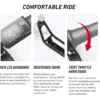 Graphic breakdown showing the dashboard, frame design, and twist throttle of the NIU KQi 100P electric scooter on a white background.