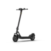 Three-quarter front left view of a black electric scooter standing upright against a plain white background.