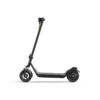 Full side profile of a black adult electric scooter isolated against a white background
